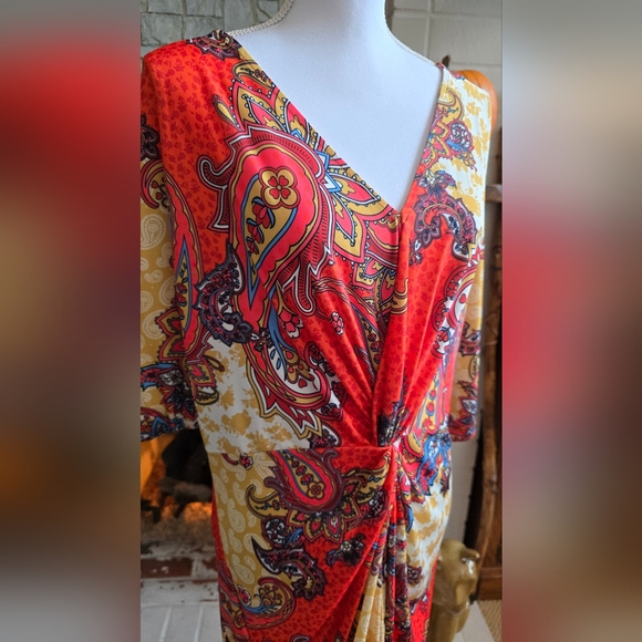 💐 VENUS Womens Multicolor Maxi Dress Size XL V-Neck Front Slit Stretch - Picture 4 of 10